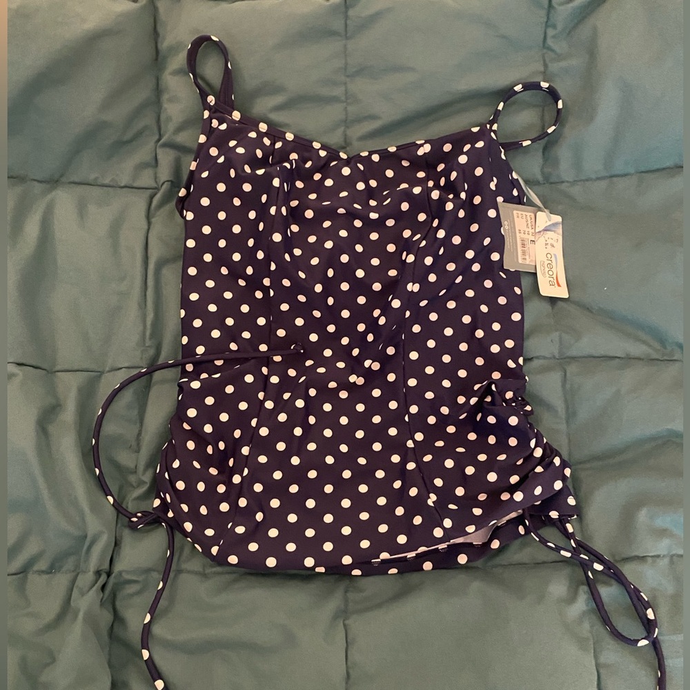 NWT Panache Swim Underwire Navy White Dot Tankini Swimsuit Top 32E